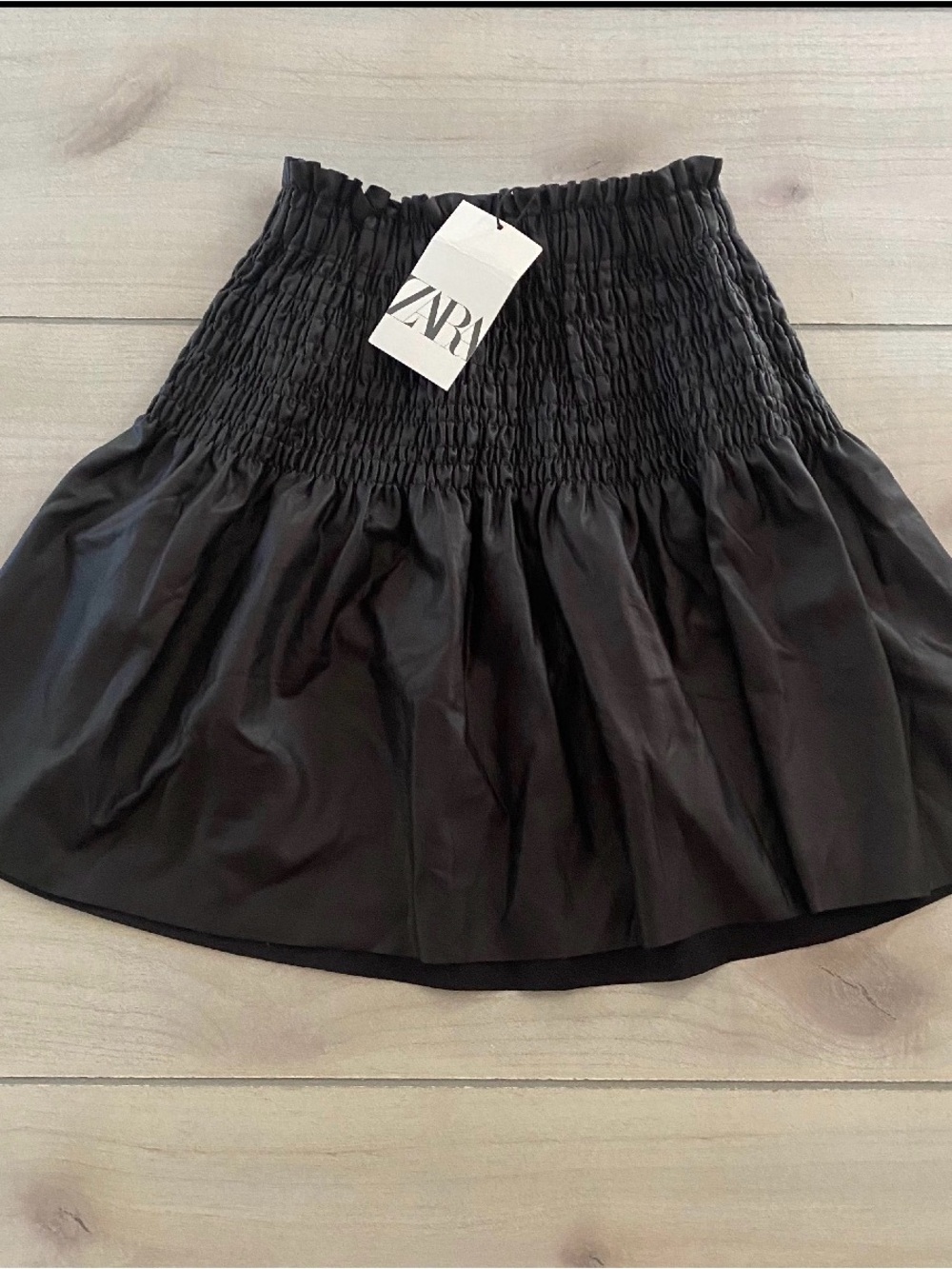 ZARA Black Smocked Waist Tiered Pull On Elastic Waist Skirt